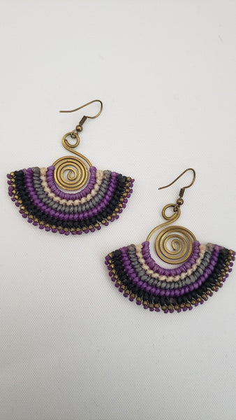 Purple Multicolor Hand Crochet Beaded Earrings