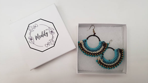 Blue Turquoise color Hand Crochet Beaded Earrings