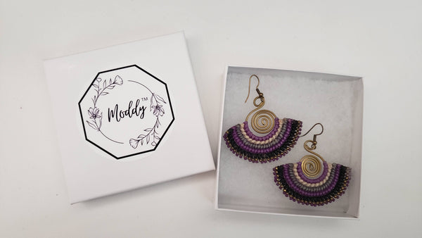 Purple Multicolor Hand Crochet Beaded Earrings