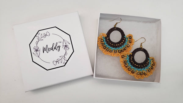 Yellow Multicolor Hand Crochet Beaded Earrings