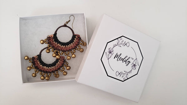 Brown Multicolor Hand Crochet Beaded Earrings