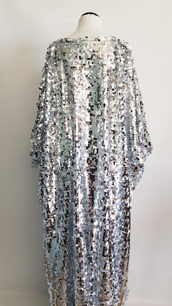 Silver Sequin Dress Caftan Kimono Bridal Kaftan Maxi Dress One size