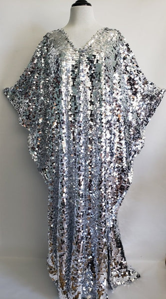 Silver Sequin Dress Caftan Kimono Bridal Kaftan Maxi Dress One size