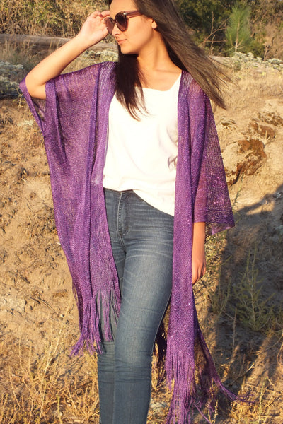 Purple Metallic Mesh Festival Kimono Top One size
