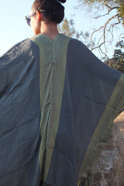 Gray Ethnic Print Festival Caftan Kimono Top One Size