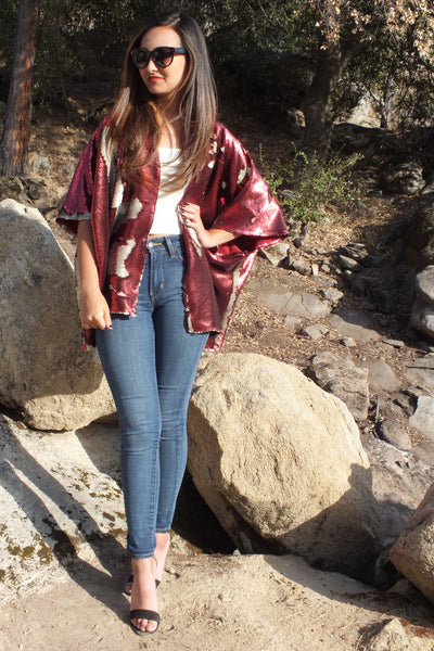 Burgundy Reversible Sequin Kimono | Luxe Festival Glam