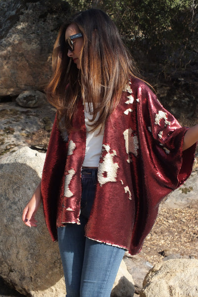Burgundy Reversible Sequin Kimono | Luxe Festival Glam