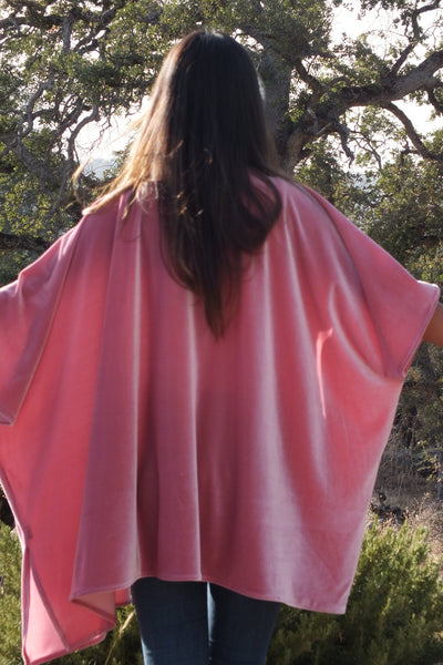 Pink Velvet Cape Duster Kimono Ruana Top One size