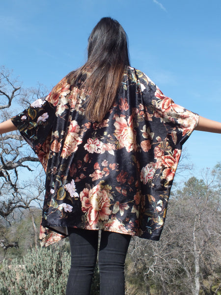 Black Floral Velvet Kimono | Luxe Statement Style