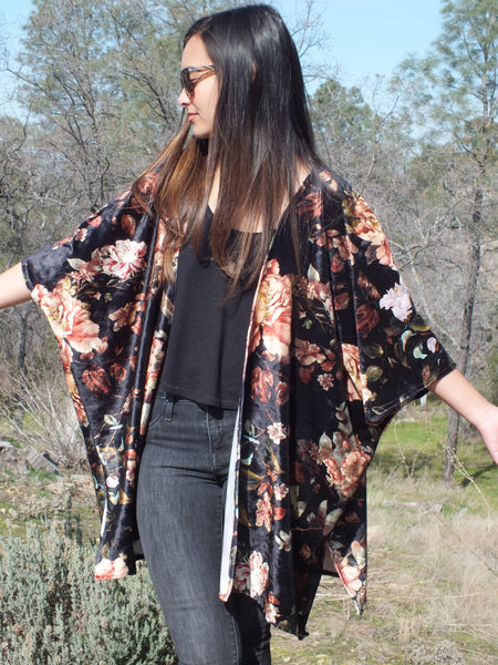Black Floral Velvet Kimono | Luxe Statement Style