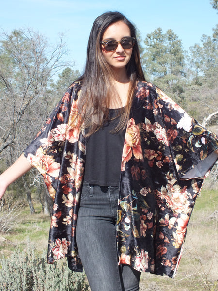 Black Floral Velvet Kimono | Luxe Statement Style