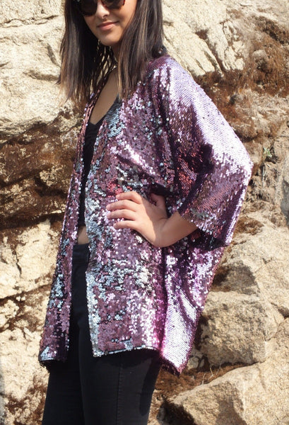 Pink Silver Reversible Sequin Kimono Top