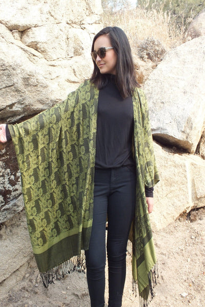 Green Floral Ruana Oversized Long Jacket Poncho Kimono Top One size