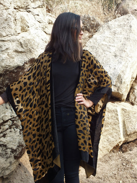 Burnout Velvet Animal Leopard Print Kimono Top One size