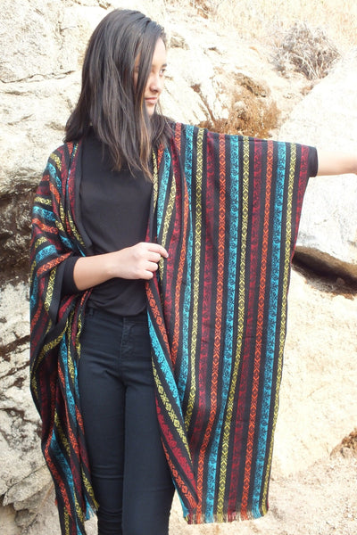 Black Striped Festival Oversized Caftan Kimono Top
