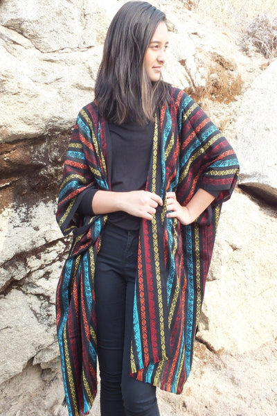 Black Striped Festival Oversized Caftan Kimono Top