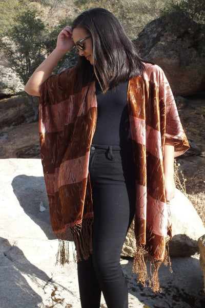 Brown Burnout Velvet Animal Print Duster Kimono Top One size
