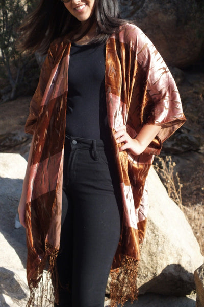 Brown Burnout Velvet Animal Print Duster Kimono Top One size