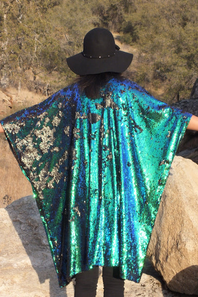 Peacock Sequin Reversible Duster Kimono