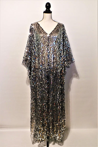 Festival Black Silver Sequin Maxi Dress Caftan Dress