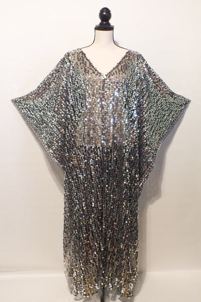 Silver Sequin Dress Caftan Kimono Bridal Kaftan Maxi Dress One size