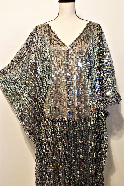 Silver Sequin Dress Caftan Kimono Bridal Kaftan Maxi Dress One size