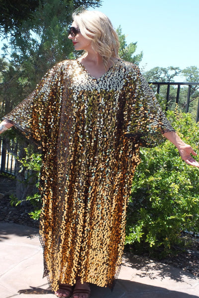 Gold Sequin Caftan Kimono Party Dress One size