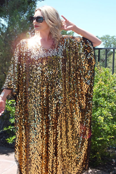Gold Sequin Caftan Kimono Party Dress One size