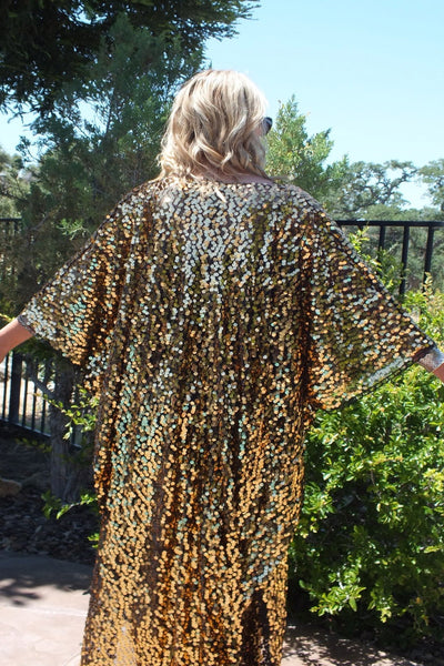 Gold Sequin Caftan Kimono Party Dress One size