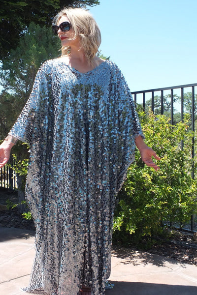 Silver Gray Sequin Caftan Kimono Party Dress One size
