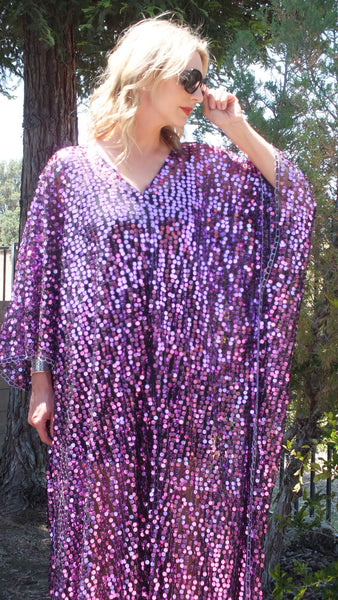 Silver Sequin Dress Caftan Kimono Bridal Kaftan Maxi Dress One size