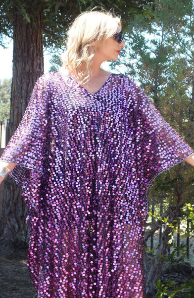Purple Sequin Caftan Kimono Maxi Dress One size