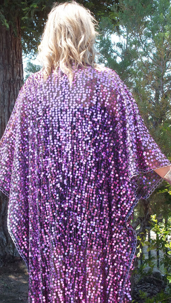 Silver Sequin Dress Caftan Kimono Bridal Kaftan Maxi Dress One size