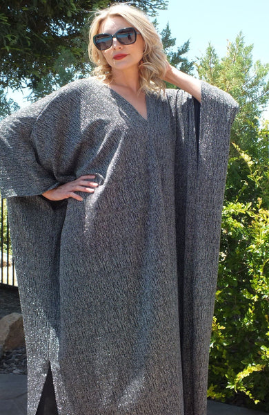 Silver Glitter Caftan Kimono Party Dress