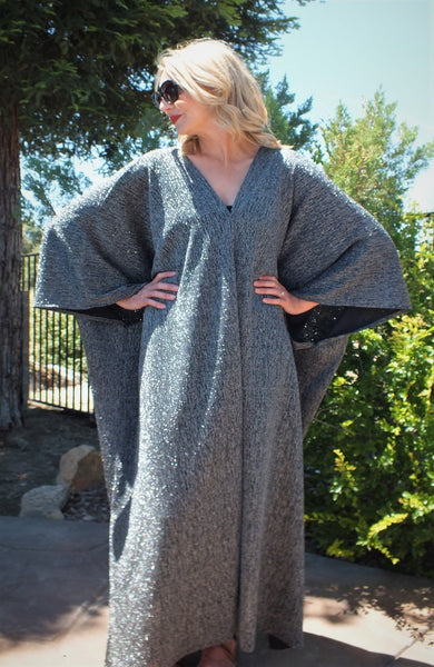 Silver Glitter Caftan Kimono Party Dress
