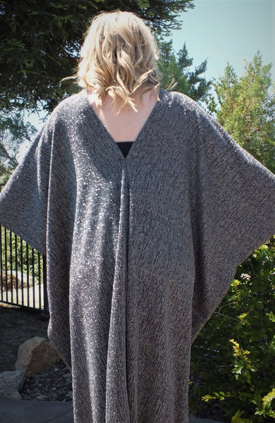 Silver Glitter Caftan Kimono Party Dress