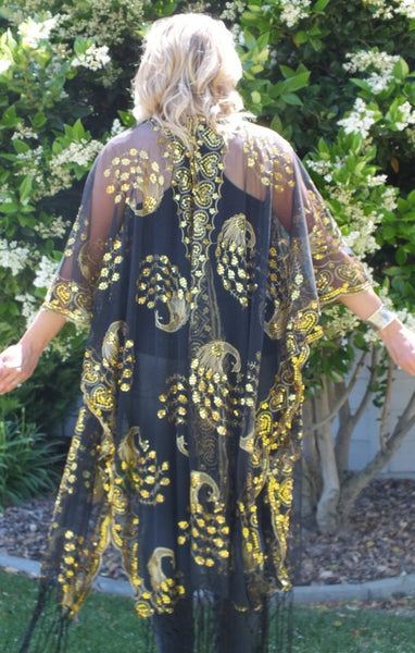 Long sequin kimono, Gold sequin Kimono