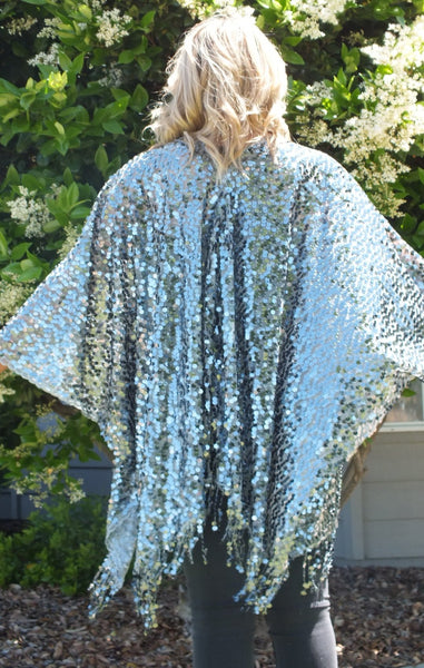 Silver Gray Round Sequin Party Top Kimono
