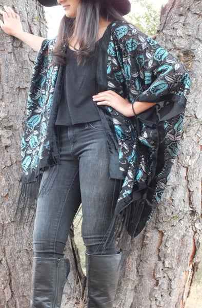 Moddy vintage-Burnout Velvet Kimono Duster