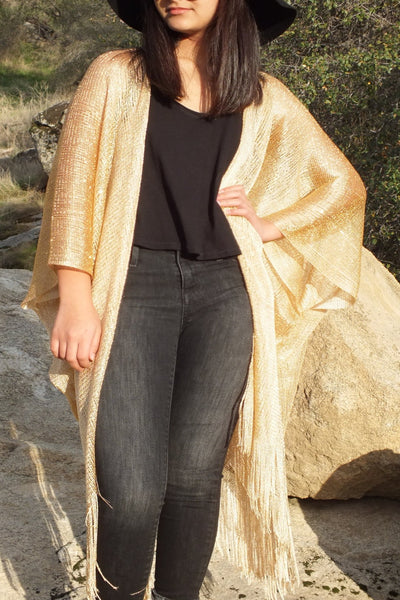Gold Metallic Mesh Festival Kimono Top One Size
