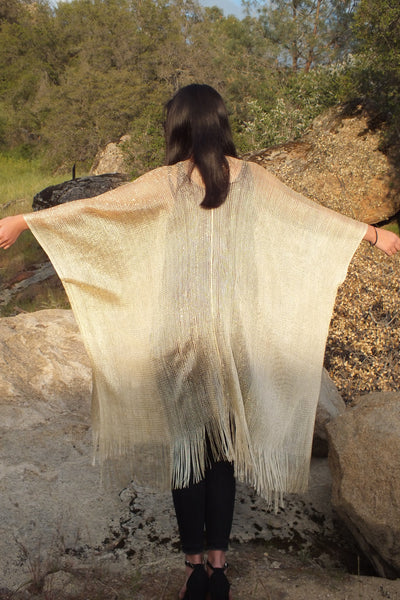 Festival Light Gold Metallic Mesh Duster Kimono Glitter Top