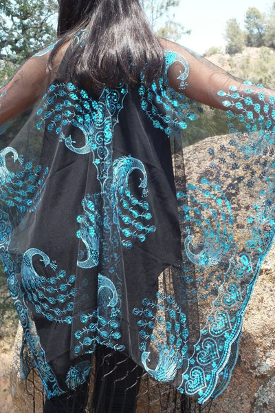 Moddy vintage-Blue sequin kimono duster