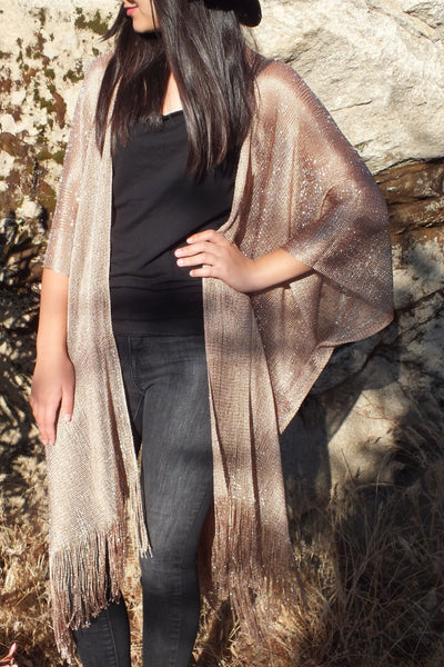 Champagne Metallic Mesh Duster Kimono Glitter Top One size