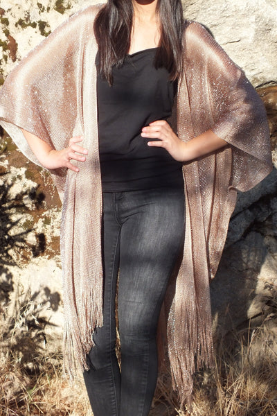 Champagne Metallic Mesh Duster Kimono Glitter Top One size