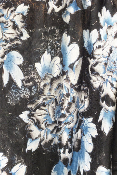 Blue Floral Print Burnout Kimono Top
