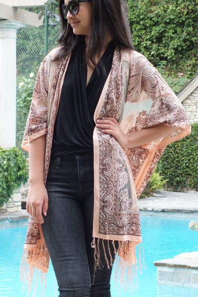 Sheer Paisley Bandana Medallion Print Burnout Fabric Duster Kimono Top