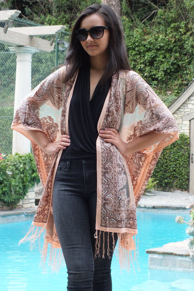 Sheer Paisley Bandana Medallion Print Burnout Fabric Duster Kimono Top
