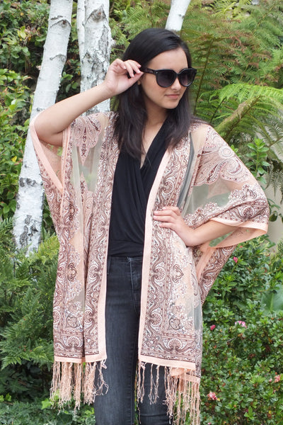 Sheer Paisley Bandana Medallion Print Burnout Fabric Duster Kimono Top