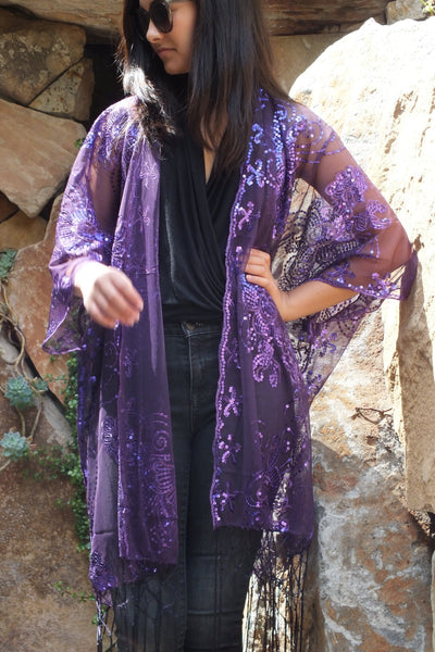 Moddy vintage-Festival Purple Sequin Kimono Duster