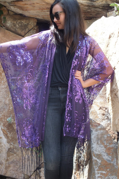 Moddy vintage-Festival Purple Sequin Kimono Duster